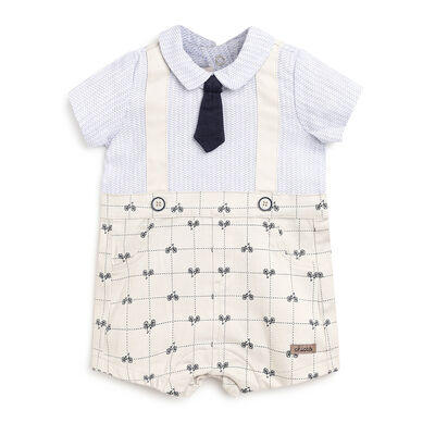 Boys Medium Natural Printed Short Sleeve Rompers